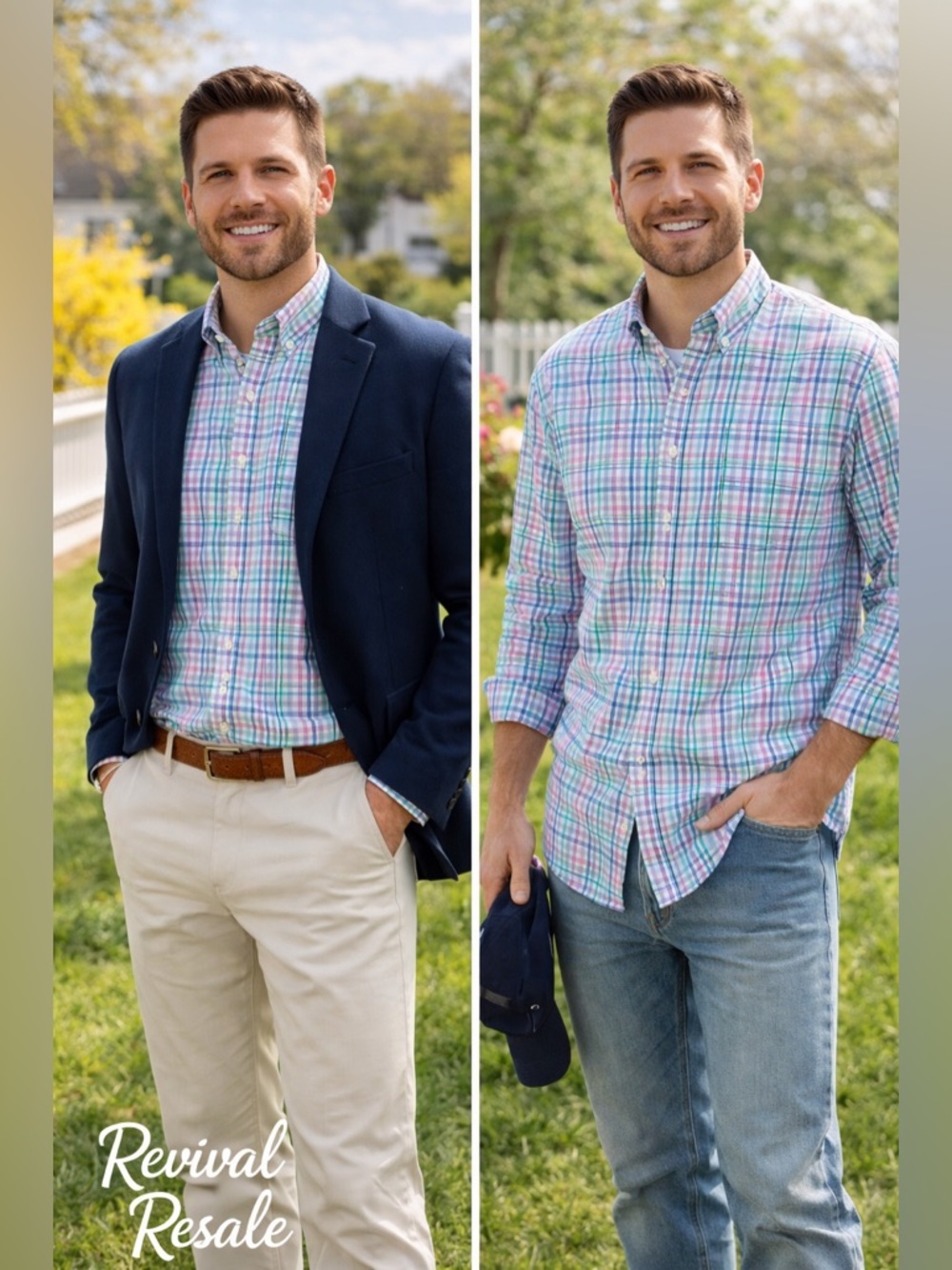 IZOD Sz M Men’s Pink & Blue Plaid Button-Down Shirt Preppy Coastal Spring